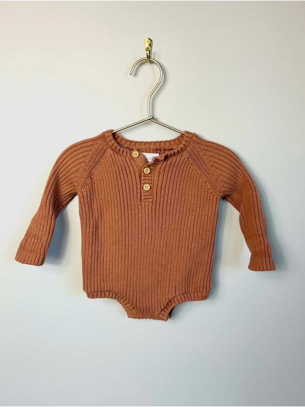 Toddler Ribbed Long-Sleeve One-Piece Bodysuit in Rust Orange